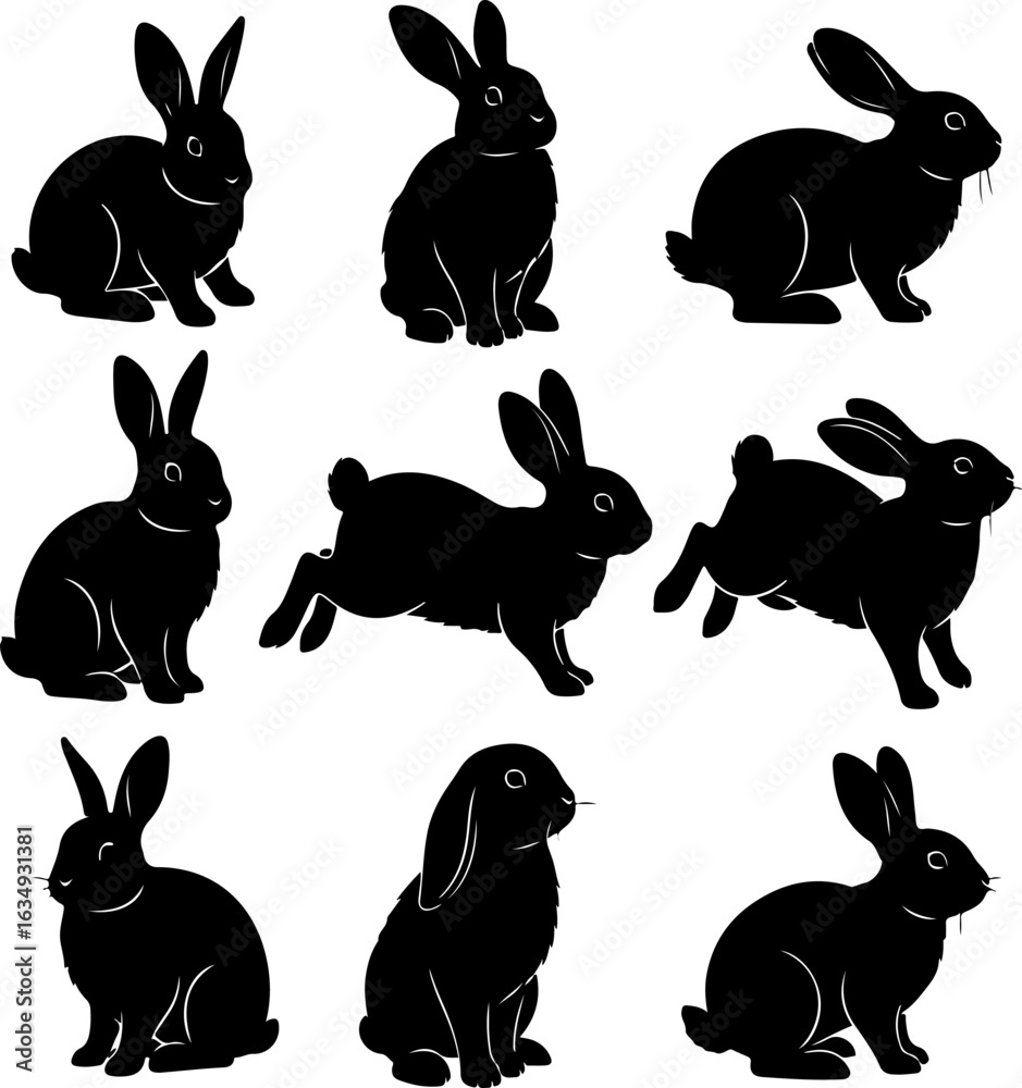Fototapeta premium Rabbit Silhouette Collection: Playful and Dynamic Poses