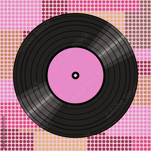 Seamless pattern print wallpaper with vinyl record discs music illustration vector retro style 60s, 70s, 80s, design art background for paper, textile, 