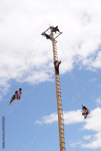 The Danza de los Voladores, or Palo Volador, is an ancient Mesoamerican ceremony/ritual still performed today in Guatemala. Photo taken in Cubulco, Baja Verapaz.