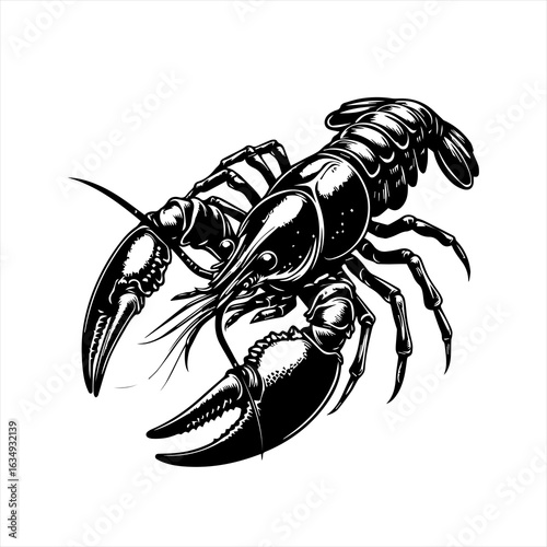 Classic Black and White Lobster Seafood Illustration.