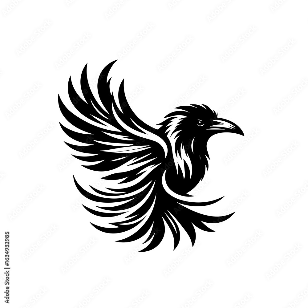 Obraz premium Powerful Stylized Black Raven Flying Vector Illustration.