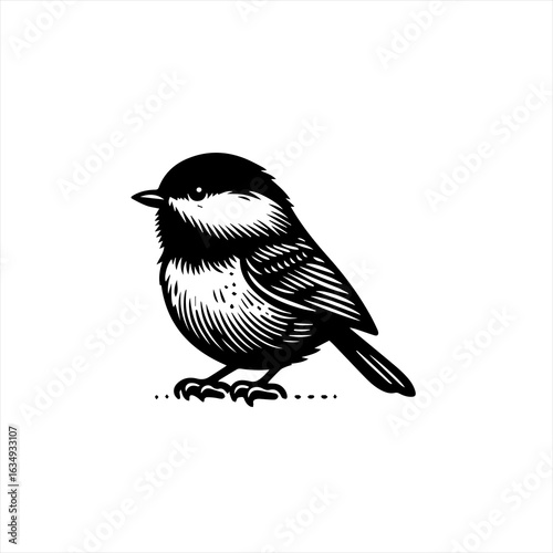 Small Bird Black and White Graphic Illustration.