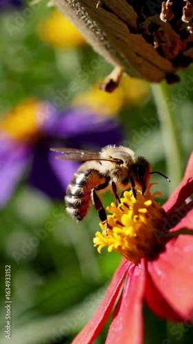 Close-Up Shot of a golden Bee in Nature