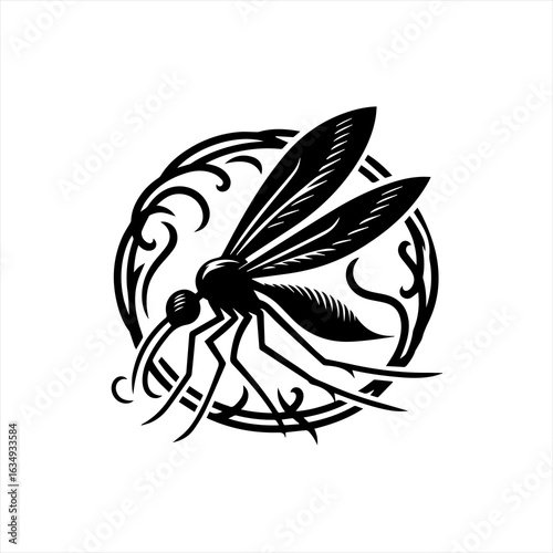 Stylized Black and White Mosquito Vector Art.