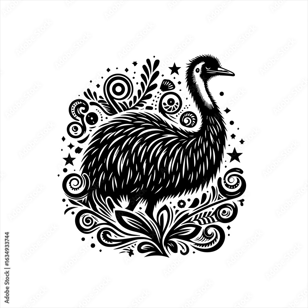 Fototapeta premium Stylized Emu Bird Decorative Illustration.