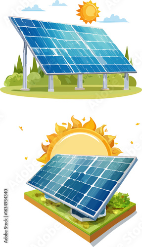 Solar panels collecting renewable energy from the sun.