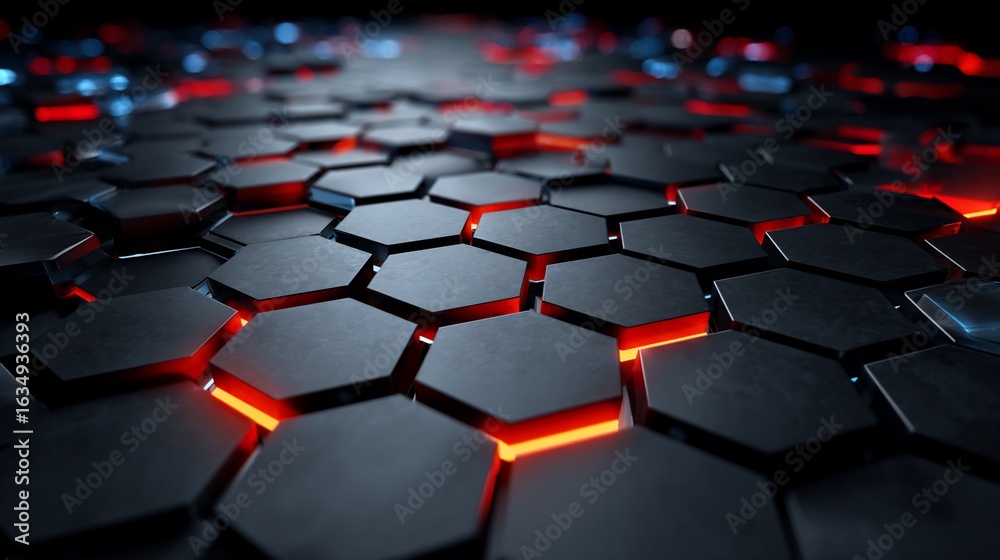 Fototapeta premium Hexagonal pattern lit with red and blue lights