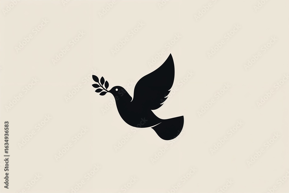 Obraz premium Minimalist dove silhouette carrying olive branch