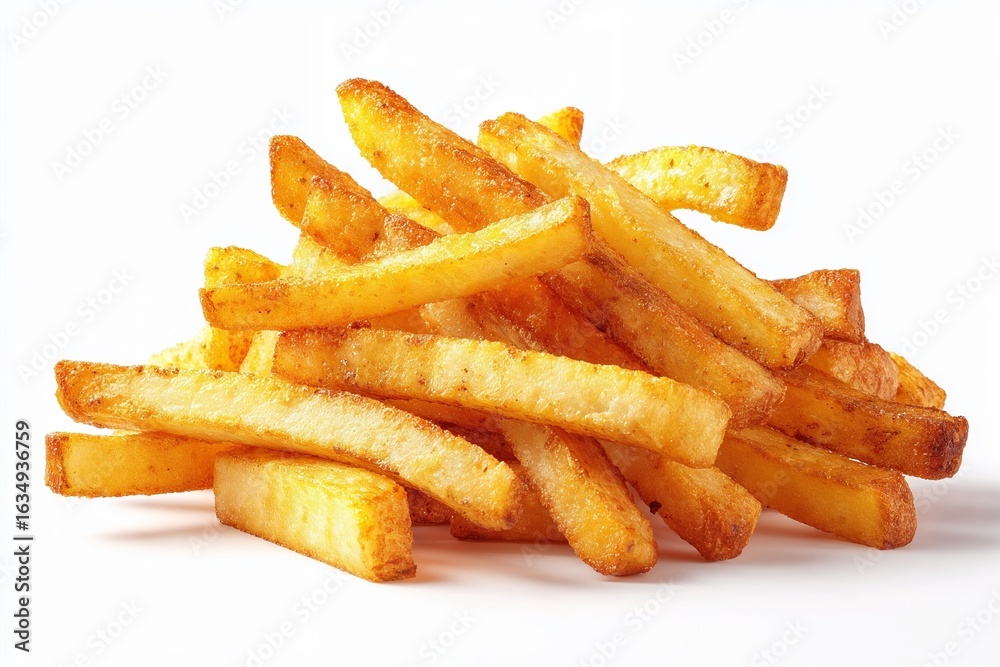 Golden crispy French fries on white background Golden crispy French fries on white background