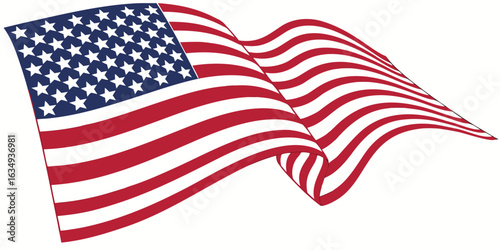United States flag fluttering proudly on a banner, with accurate proportions, bright colors, and crisp details.
