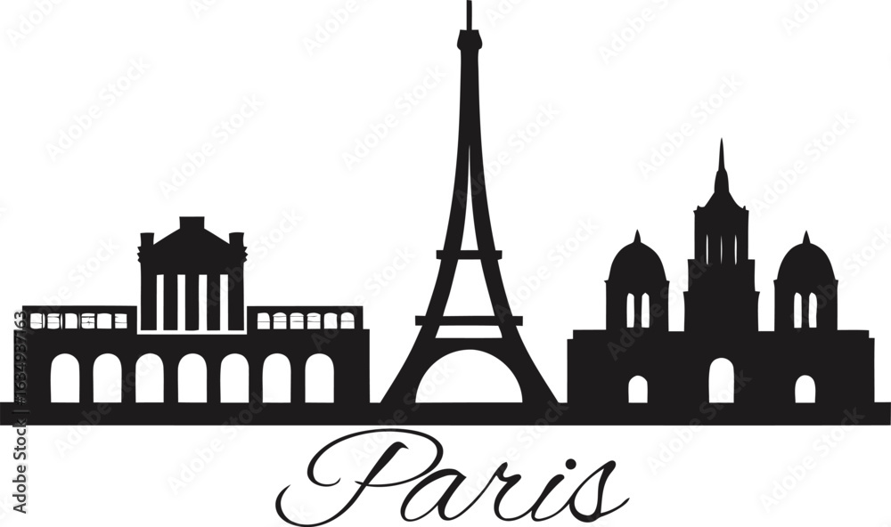Obraz premium Paris Skyline Silhouette with Eiffel Tower and Parisian Architecture France