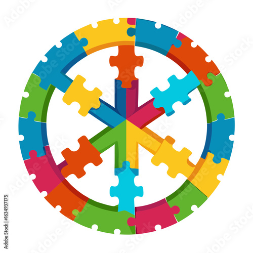 Puzzle Pieces Forming Peace Symbol – Unity and Non-Violence Vector Concept