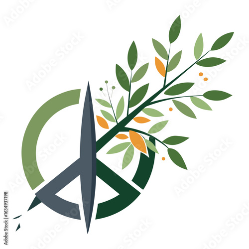 Broken Weapon Turning into Olive Branch – Peace Symbol Vector Illustration
