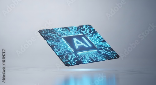 brightly glowing ai chip on light