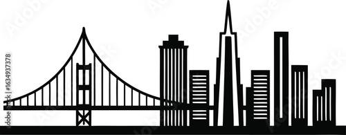San Francisco Skyline Silhouette with Golden Gate Bridge and Skyscrapers California