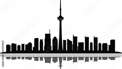 Toronto Skyline Silhouette with CN Tower and Reflection city architecture