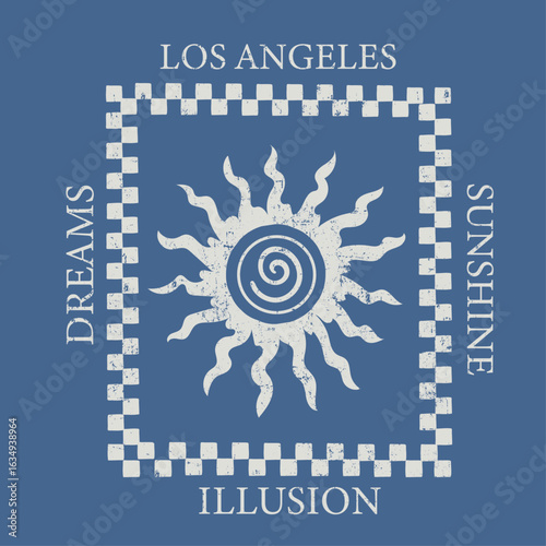 hand drown sunshine. los Angeles. dreams. illusion. sun sunshine illustration for graphic poster sticker. vintage summer t shirt design. groovy sun poster design. 
