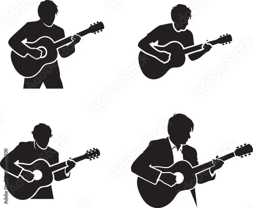 Silhouetted Guitarists Performing Acoustic Music in Various Styles Creative Musical Expression Vector Illustration