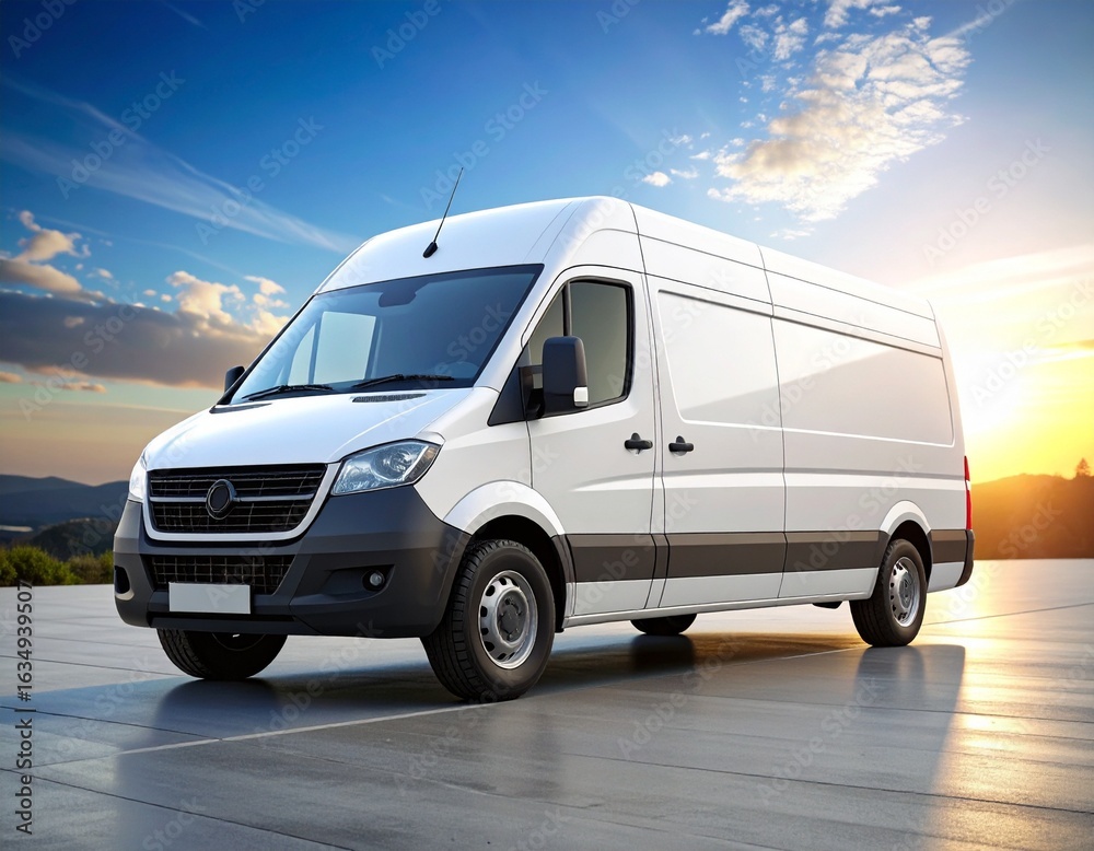 White Cargo Van on a Scenic Mountain Road White Cargo Van on a Scenic Mountain Road