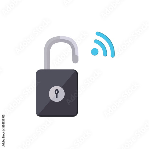 Open smart lock with wifi signal icon, security and wireless technology concept