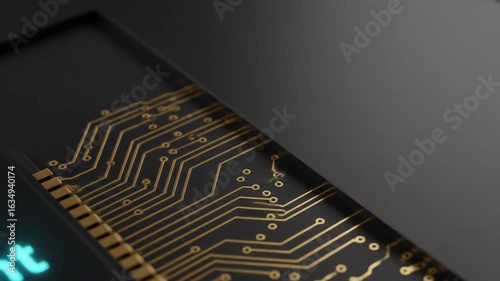 Shiny black computer chip displaying Assistant AI in bright blue light against a gold circuit board suggesting advanced artificial intelligence technology