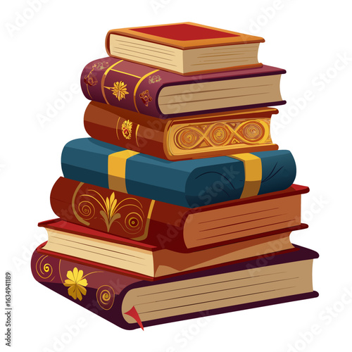 Stack of Classic Old Books with Decorative Covers Vector