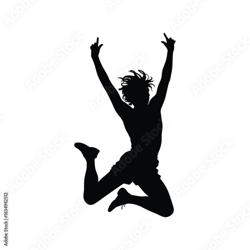 Silhouette of a person jumping in the air with arms raised