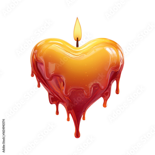 Candle Wax Heart Icon with Dripping Edges and Burnt Texture Isolated on Transparent Background