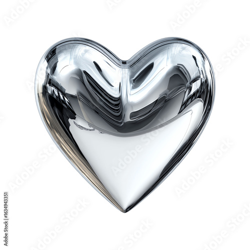 Chrome Heart Icon with Reflective Metallic Surface and Sharp Highlights Isolated on Transparent Background