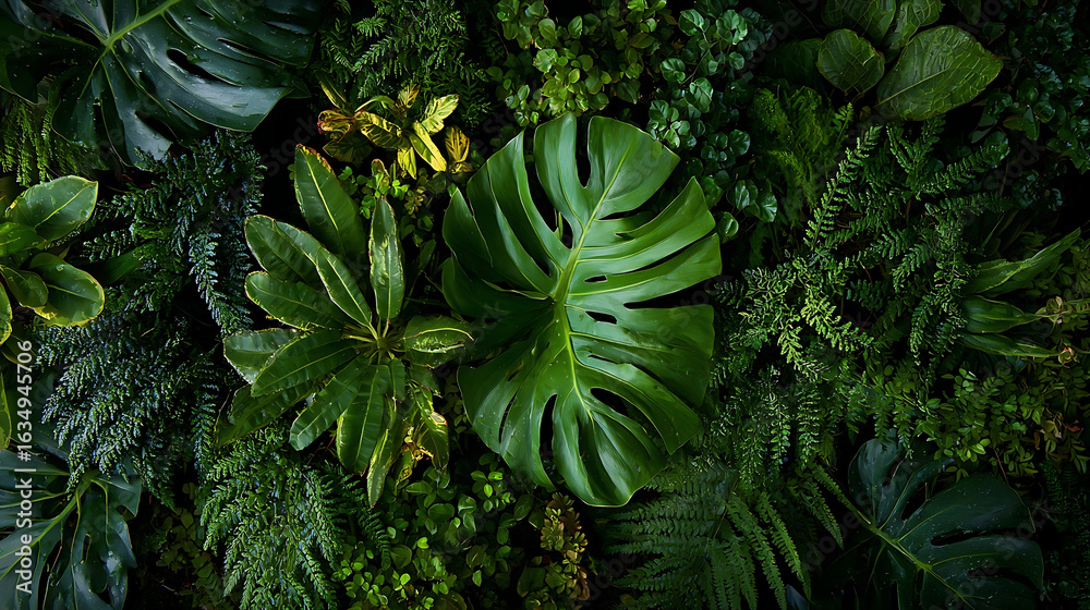 Fototapeta premium Lush green foliage dense tropical jungle plants vibrant leaves image