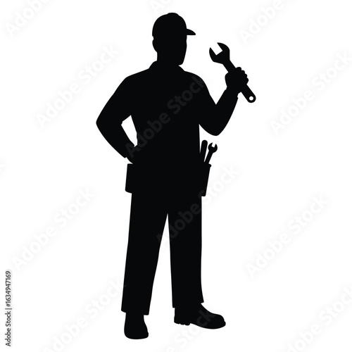 modern detailed professional high quality Silhouette of a Man in Work Attire Holding a Wrench
