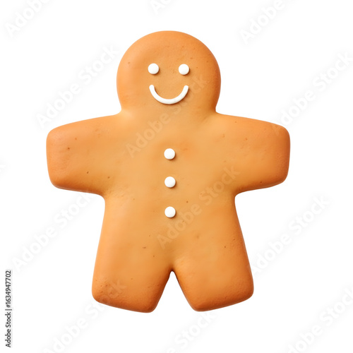 Smiling gingerbread man cookie in flatlay style, holiday joy