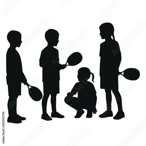 stylish elegant modern detailed professional high quality Silhouette of Children Playing Tennis in a Park