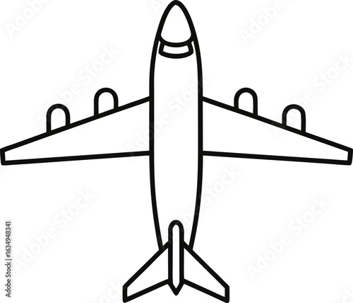 Airplane outline top view isolated on transparent background