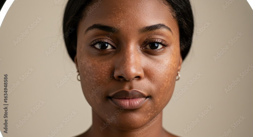 Close-Up Portrait of a Beautiful Woman with Hyperpigmentation, Natural Light Close-Up Portrait of a Beautiful Woman with Hyperpigmentation, Natural Light