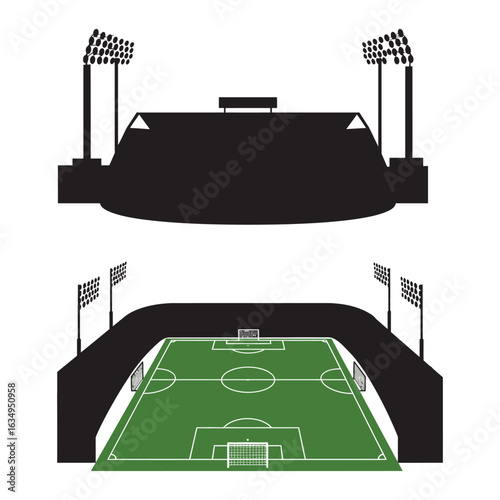 clean stylish elegant modern detailed professional high quality Silhouette of a Soccer Stadium and Field