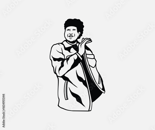 black and white boy with streetwear fashion illustration line arts style