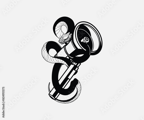 Megaphone , flare with snake Vector Illustration with ultras Design Style