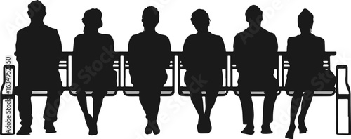 People sitting in row silhouette isolated on transparent background. Vector illustration