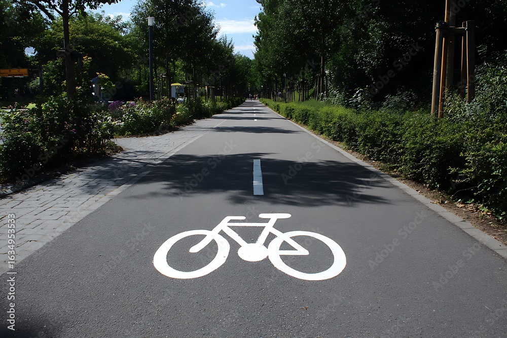 Obraz premium Vacant bike lane lines on sleek asphalt road 