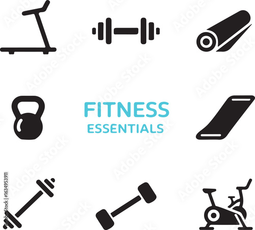 Collection of fitness equipment icons for a healthy lifestyle