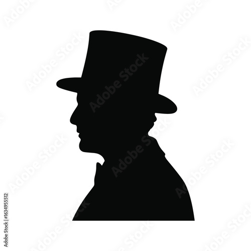 Profile silhouettes of handsome young man wearing  vintage hats and clothes.