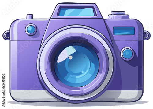 Illustration of a colorful professional camera with a large lens for creative photography work