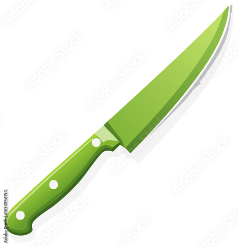 Sharp green kitchen knife with a smooth handle for chopping and slicing food.
