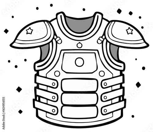 Stylized Black and White Illustration of a Knight's Armor Chest Plate and Shoulder Guards