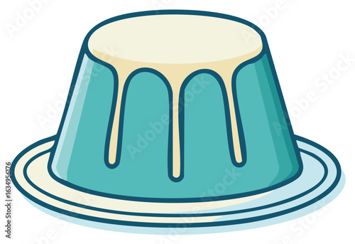 Delicious Jelly Dessert on Plate with Drizzled Sauce Blue and White Dessert