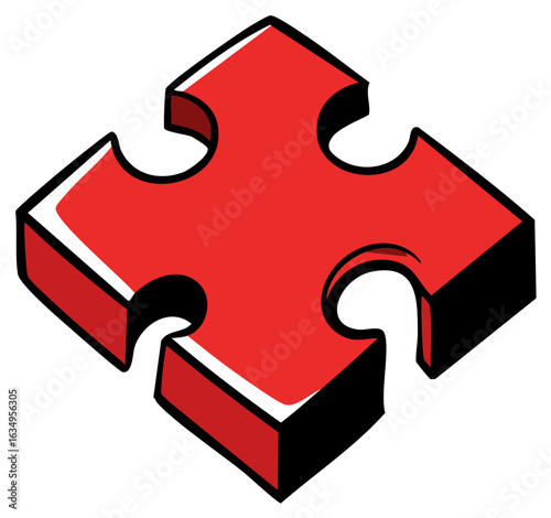 Bright Red Puzzle Piece Isolated on White, Puzzle Piece Flat Vector Design