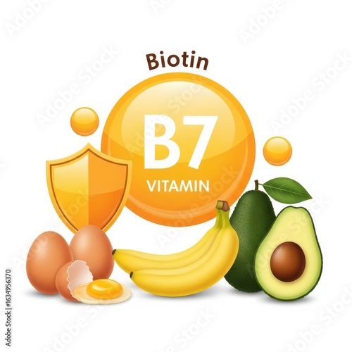 Biotin vitamin b7 sources with eggs, avocado, and banana