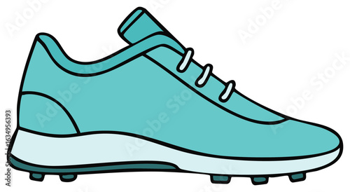 Cartoon Illustration of Turquoise Athletic Shoe with Laces, Side View