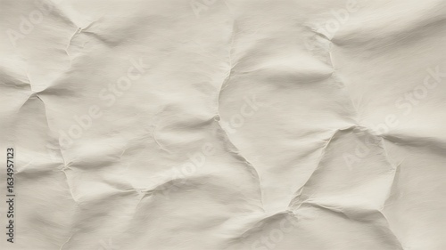 Crumpled Off- White Paper with Deep Creases and Shadows